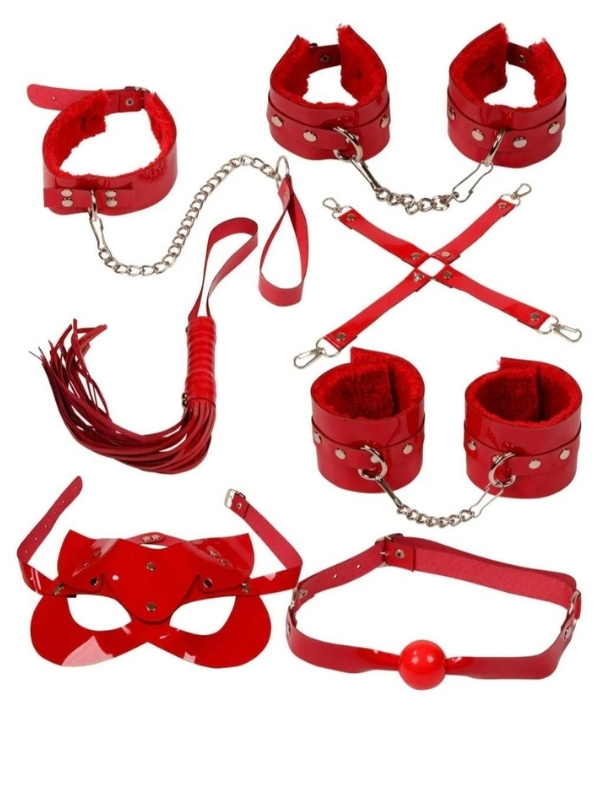 Censan 7 Parça Fetiş Esaret Seti Kırmızı Kedi Maskeli